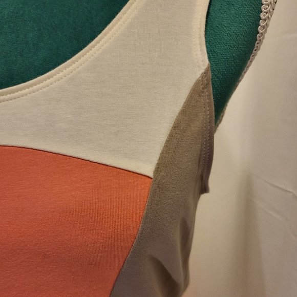 Express NWT Block Colored Peplum Tank Coral, Beige, White M - Picture 2 of 11